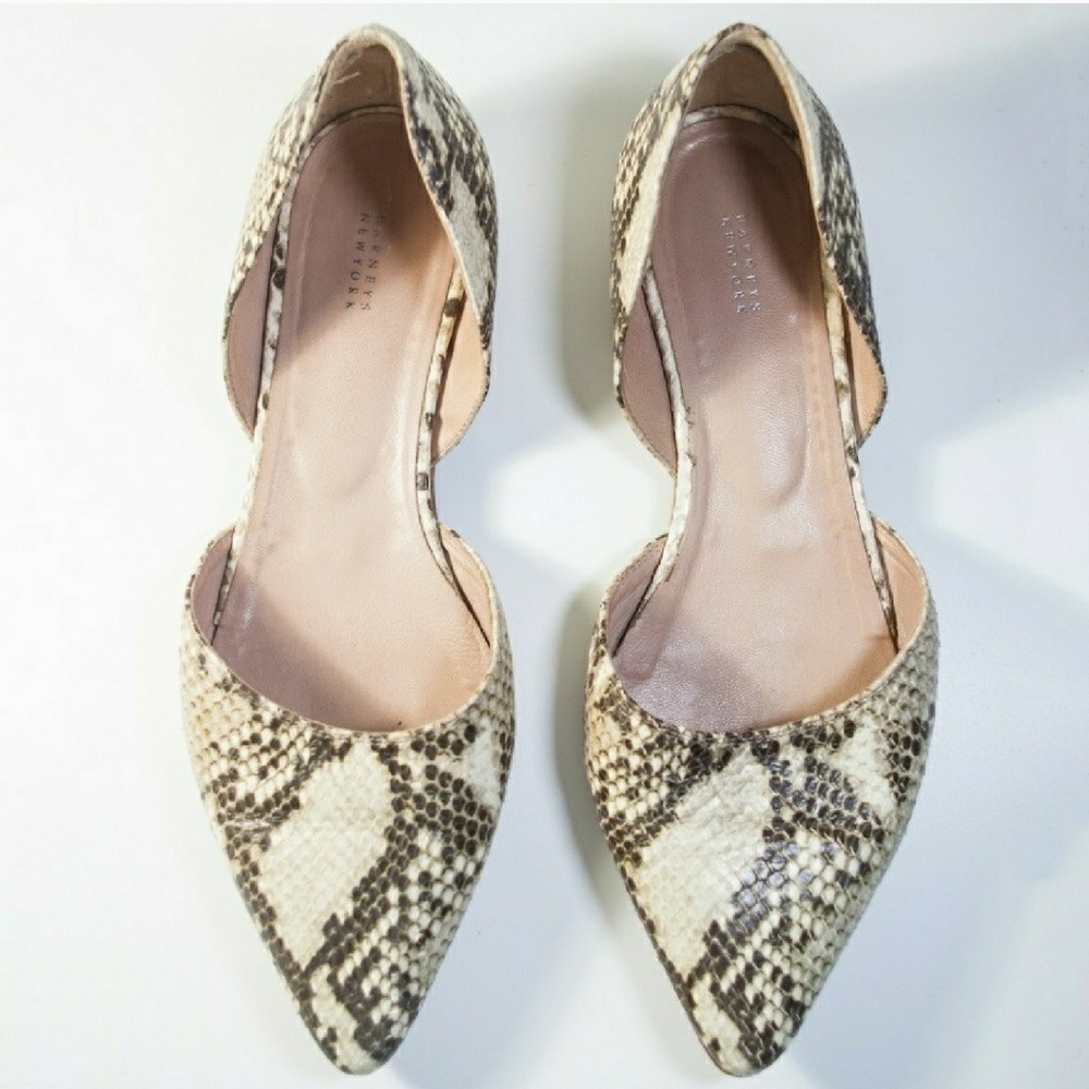 Barneys NY Snakeskin Embossed Leather Flats